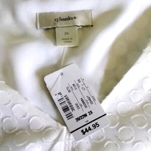 CJ Banks White Circle Pattern Blouse With Chiffon Liner